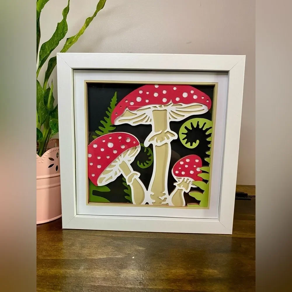 3D Mushrooms Shadowbox
